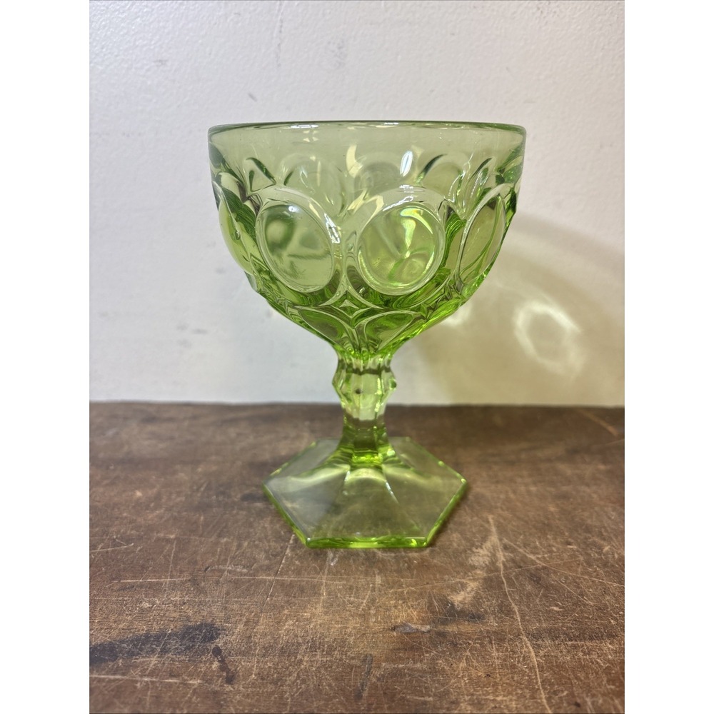 Vintage Indiana Glass Colony Park Lane Avocado Green Water Goblet 5 3/8"